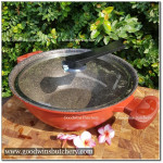 WOK DOUBLE WOK CASSEROLE RED 30cm 3.5kg with glass lid all die casting non stick marble coated SR Korea